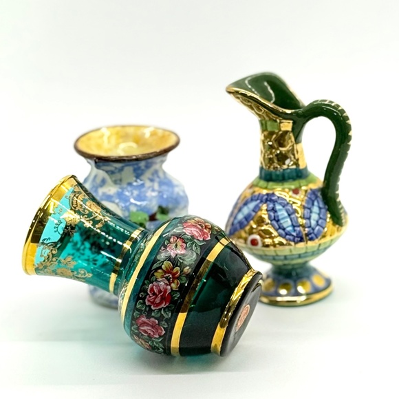 Vintage Mixed Lot of 3 Vases From Italy 3"-4" Vases Handpainted,Numbered & Signe - Picture 2 of 9